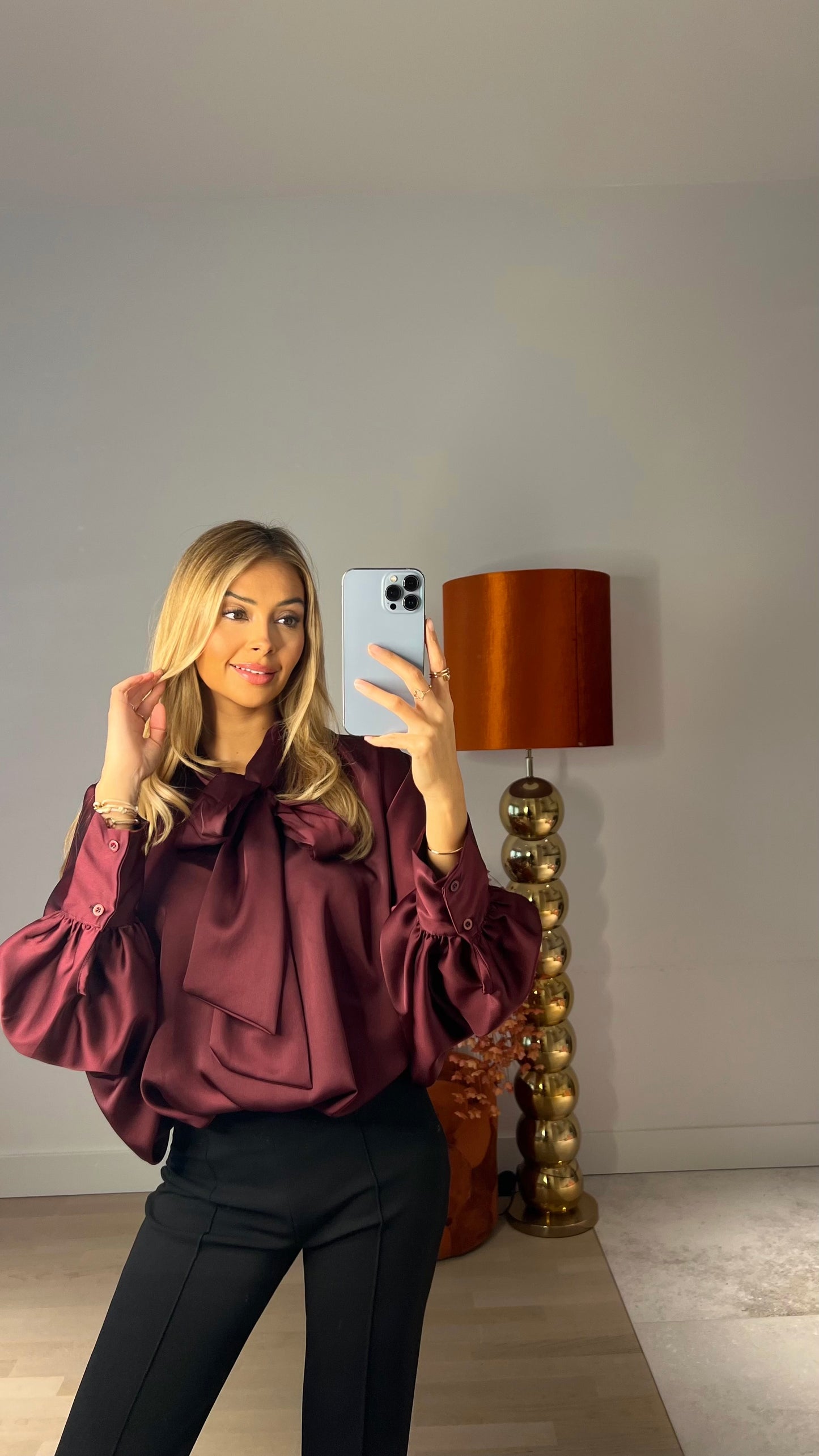 Satin Glow Bow Tie Blouse