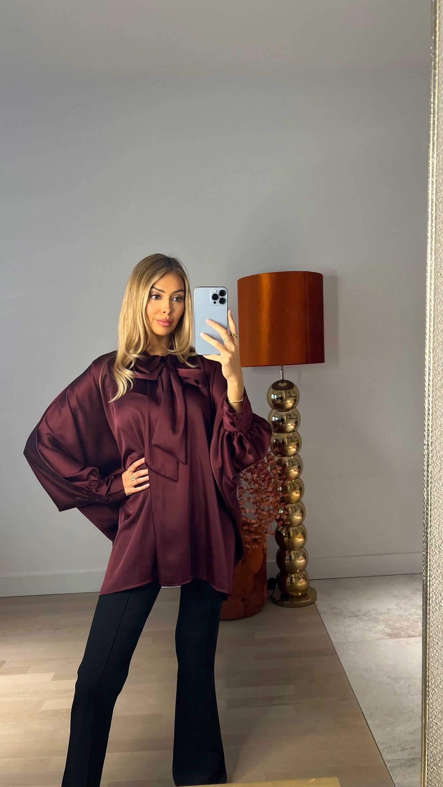 Satin Glow Bow Tie Blouse