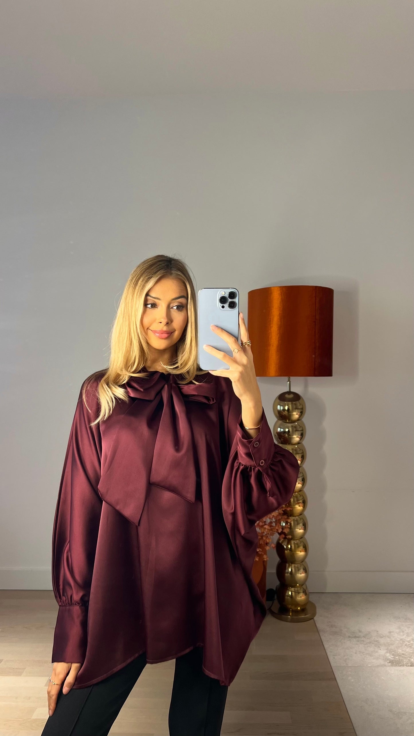 Satin Glow Bow Tie Blouse